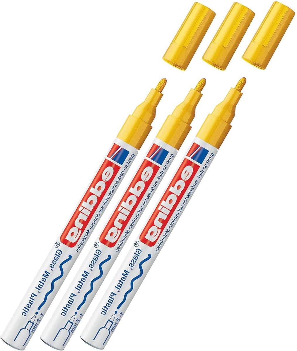 Lakmarker Ronde Punt - Verfmarker Etiketten - Decoratief Schrijven - Dekkende Lakinkt - 1-2 mm - Geel