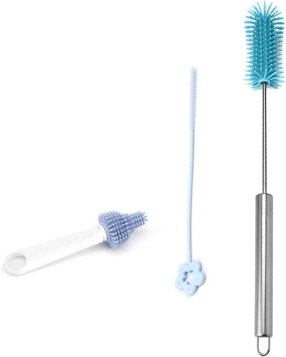 Effectieve Siliconen Flesborstel met Verwijderbare Handgreep, Rotatie en Squeeze Functie voor Flessen, Bekers en Tepels, Ideaal voor Grondige Reiniging