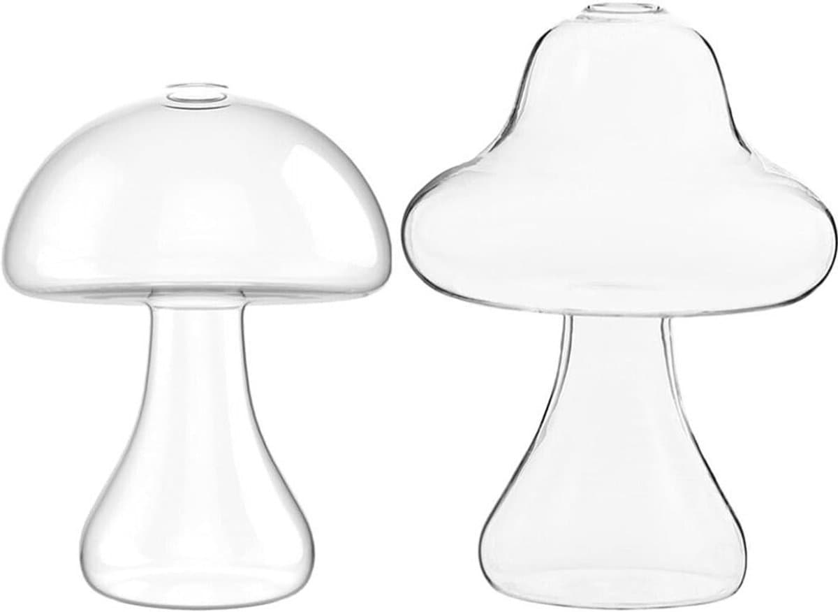Set van 2 Glazen Paddenstoelen Vazen voor Hydroponische Planten, Geometrische Terrarium Decoratie en Bureau Organizer