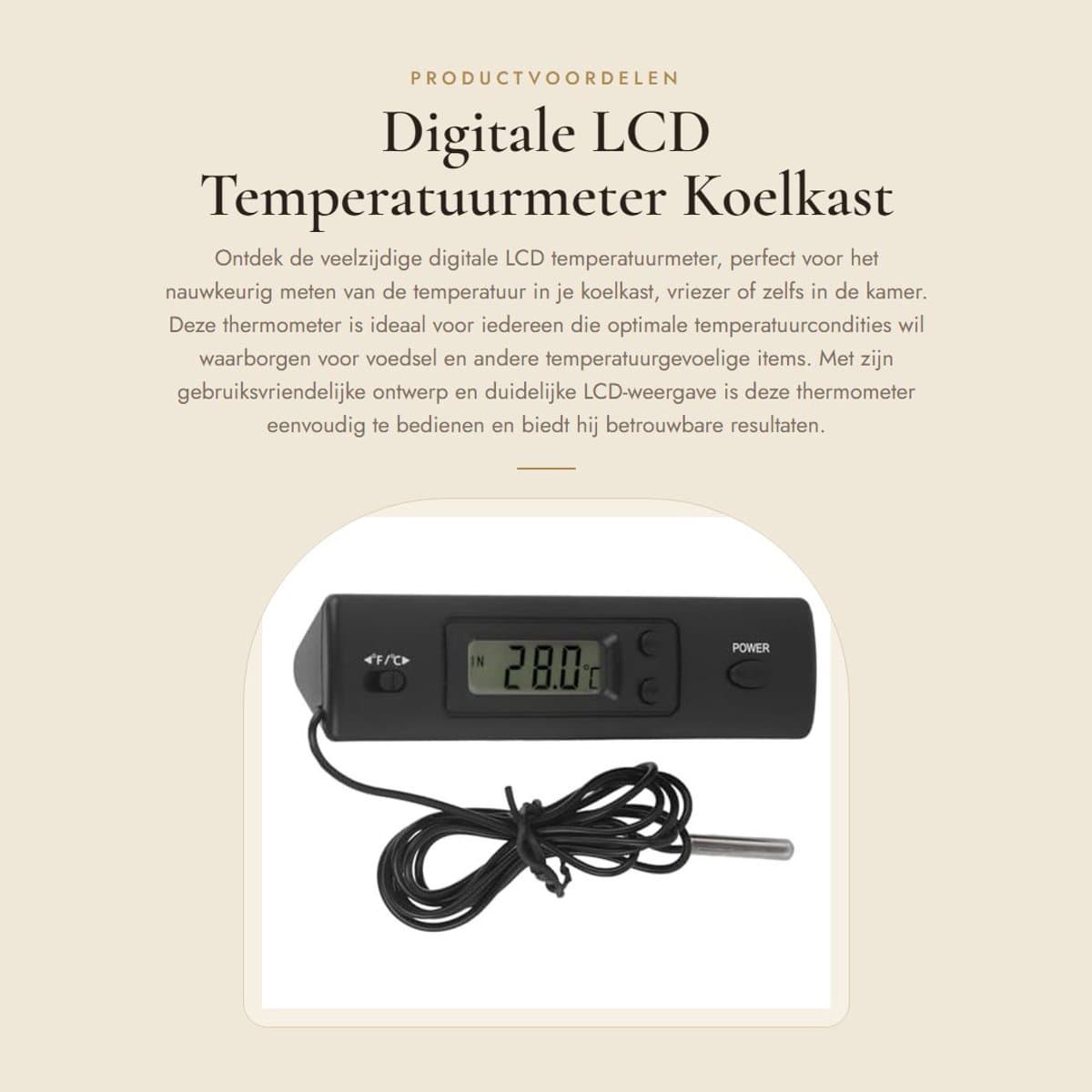 Dailygoods - Digitale LCD Temperatuurmeter - Koelkast thermometer - Handig voor binnen en buiten - Bedraad - Meet nauwkeurig - Geschikt voor vriezer e...