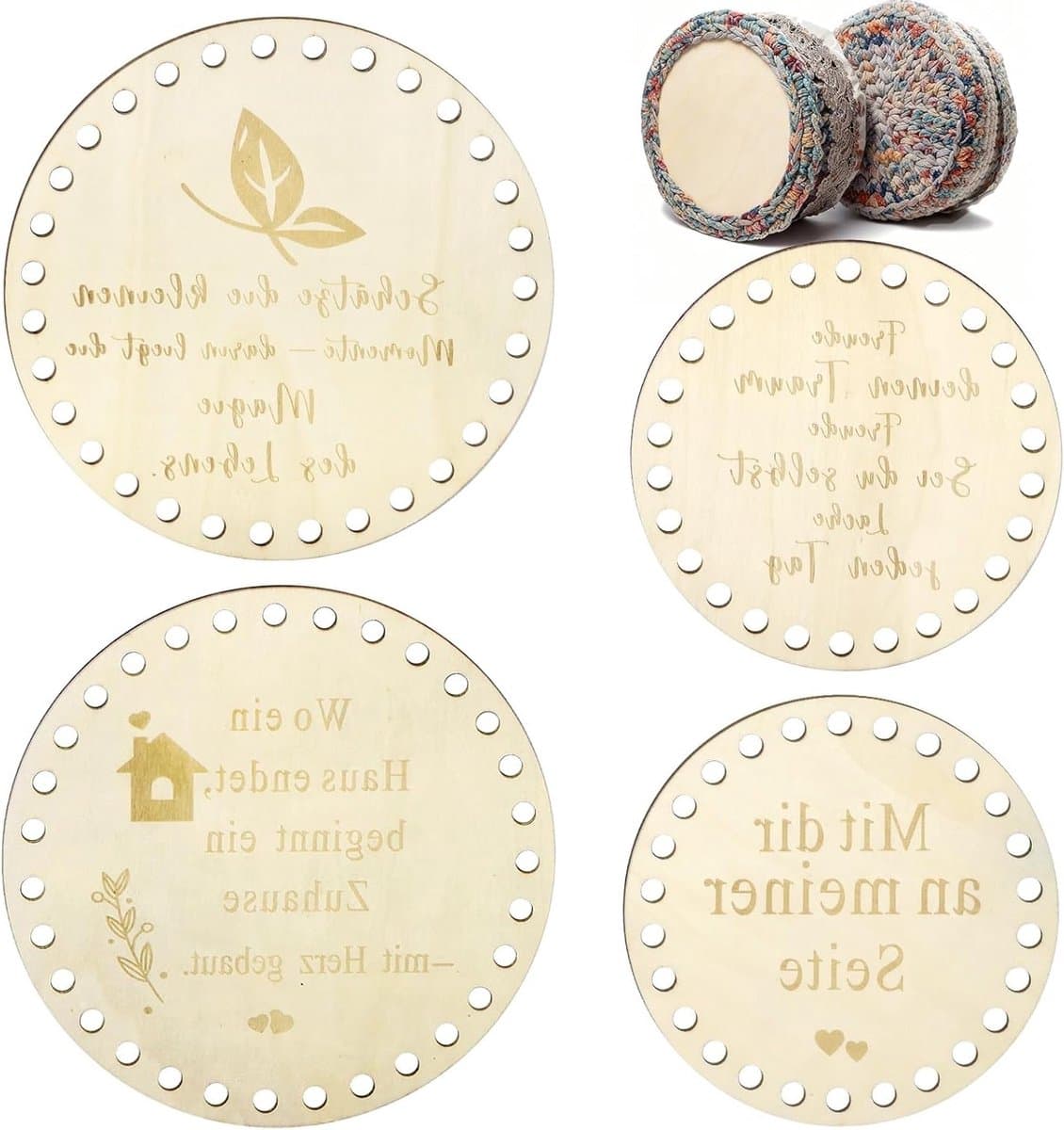 Houten Bodems voor Haakmanden - 4 Stuks - Ideaal voor Opbergbakken, Haakmanden en DIY Projecten - 15/20 cm Rond