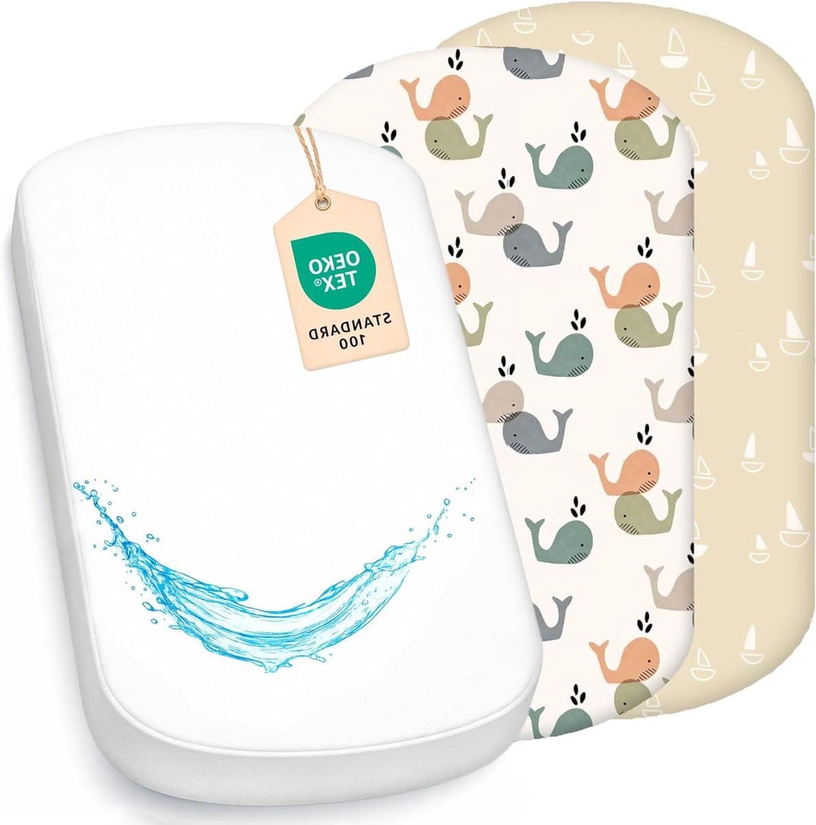 Baby Beddengoed Set - Laken en Protector - Baby Comfort - Waterdichte Matrasbeschermer - 43 x 83 cm - Walbabies