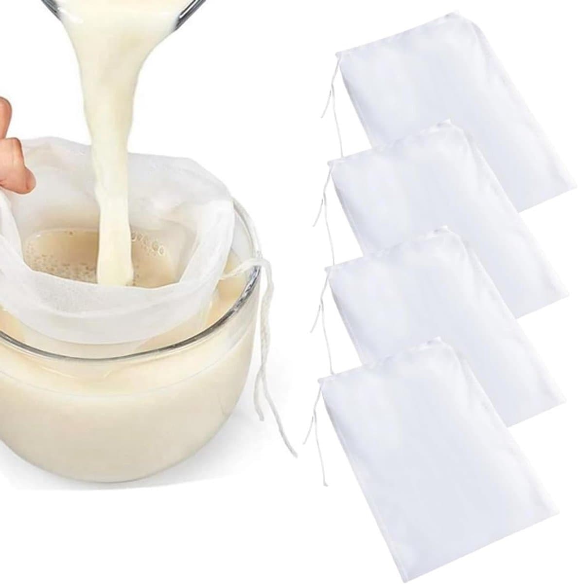 4 Stuks Herbruikbare Melkfilterzakken voor Plantaardige Melk, Kaasdoek en Vloeistoffilter - Ultra Dun en Wasbaar Meshmateriaal