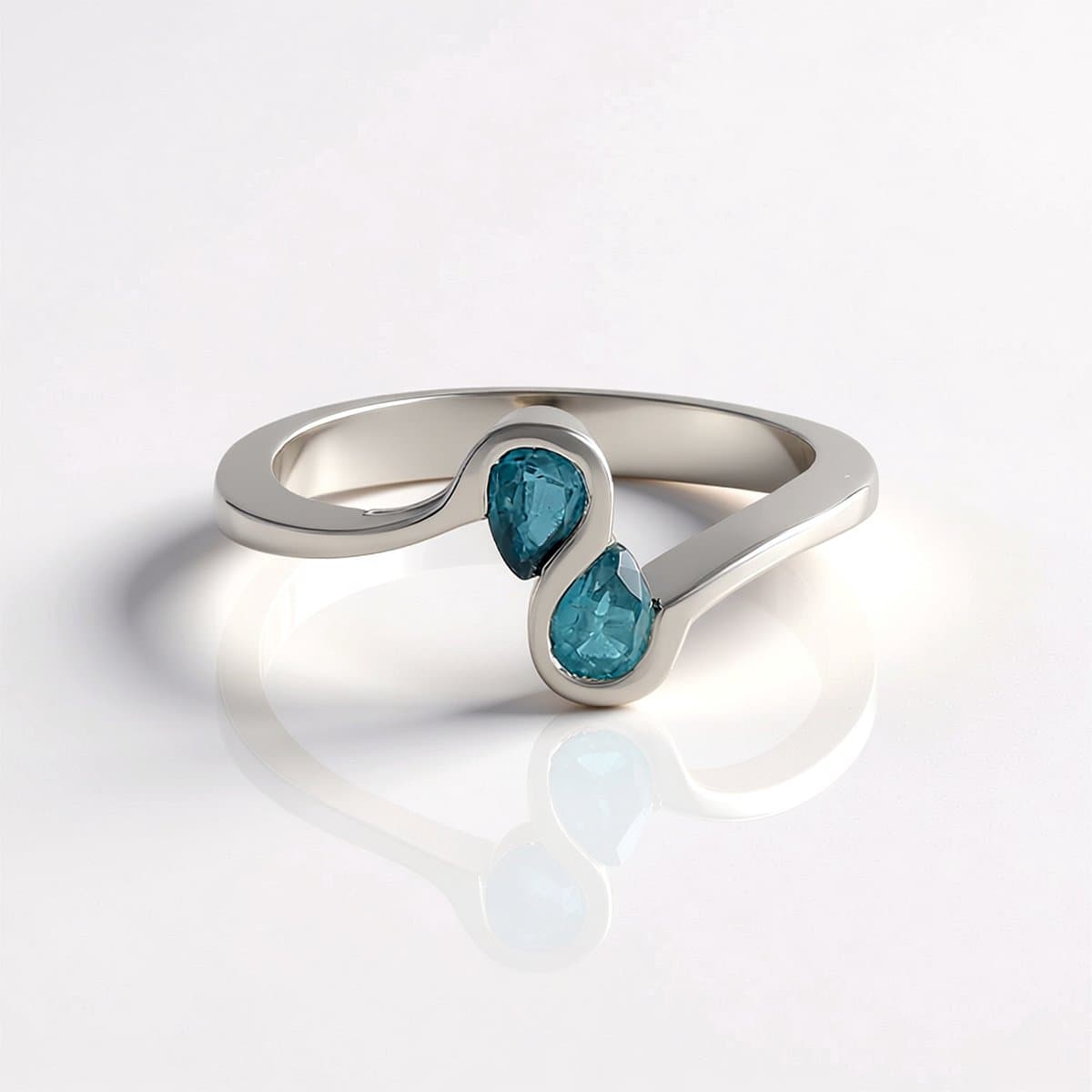 Cavill - Verstelbare Zilveren Ring met 2 Druppelvormige Petrol Kyanieten 0,375 ct - 925 Sterling Zilver - Platina Geplateerd - Moderne Elegante Ring