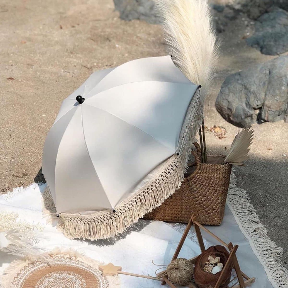 Kinderwagen Parasol - Strandparasol Baby - Bescherming Tegen Zon - Dubbellaags Doek - 90cm Diameter - Paars