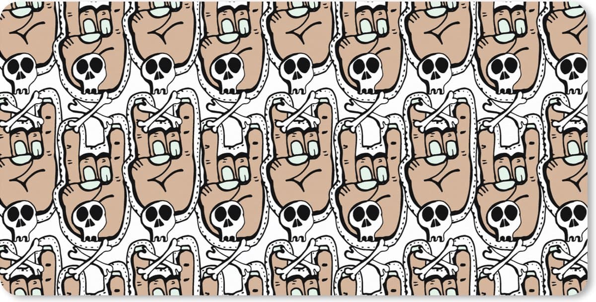 Muismat XXL 80x40 cm - Bureau onderlegger - Bureau mat Tiener - Skull - Hand - Patronen - Bureaumat - Gaming mousepad xl - Bureaulegger groot - Computer deskmat