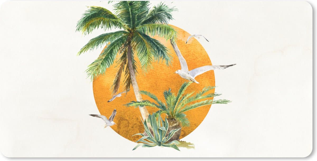 Muismat XXL 80x40 cm - Bureau onderlegger - Bureau mat Palmboom - Vogel - Strand - Bureaumat - Gaming mousepad xl - Bureaulegger groot - Computer deskmat