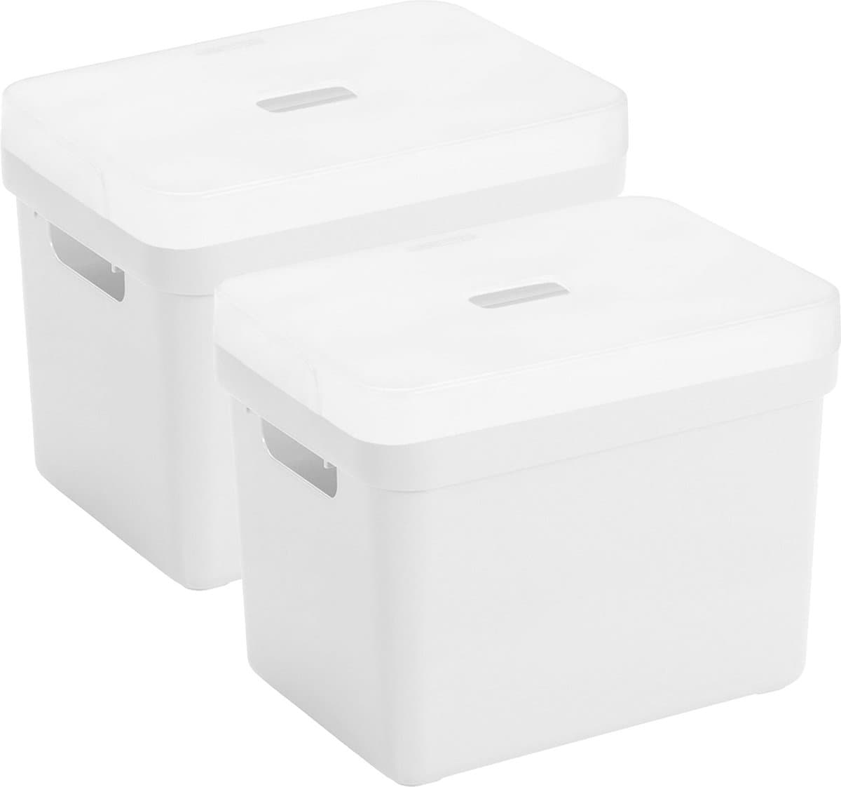 Sunware Opbergboxen met transparante deksel - 2x stuks - kastmanden - wit - 18 liter - kunststof - 35 x 25 x 24 cm - Opbergers