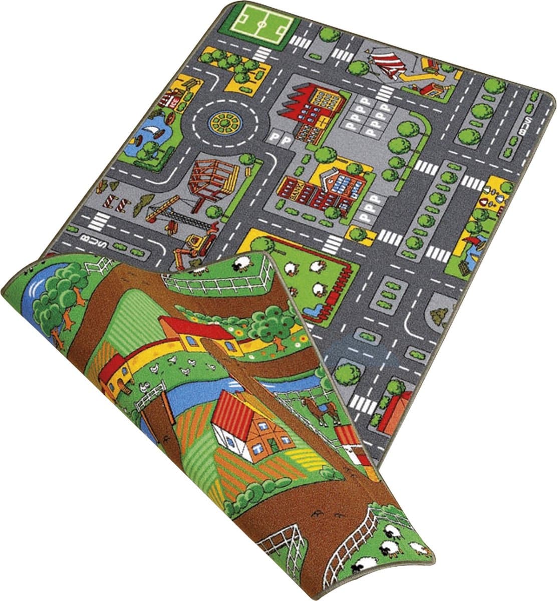 Speeltapijt Duo 80x120cm -  ( straatplattegrond en boerderij aan de andere kant )