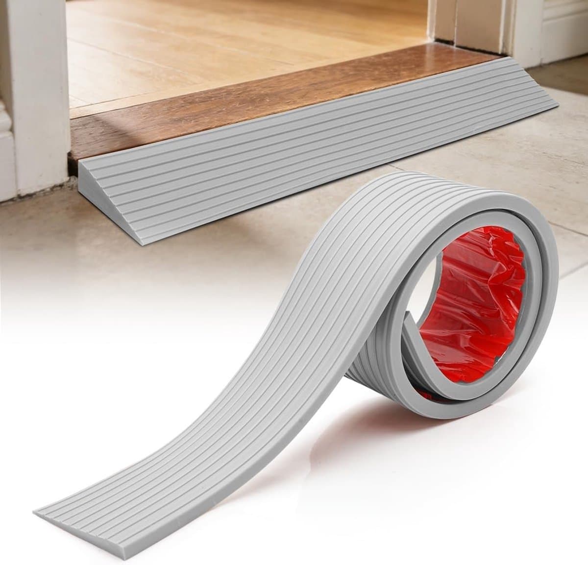 Drempelramp met antislip oppervlak voor rolstoel, kinderwagen of e-scooter (grijs, 100 x 8 x 1.5 cm) - Duurzaam, veilig en eenvoudig in gebruik