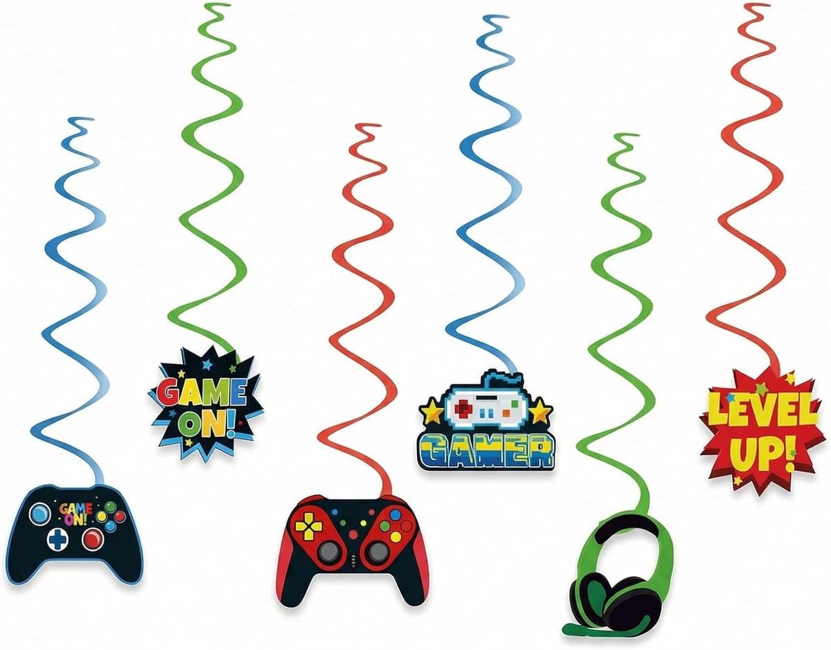 Videogames, decoraties voor videospelfeesten, decoratie met het thema gameconsole, decoratieset van taartdecoratie voor feestjes, gaming kinderen (windmolen)