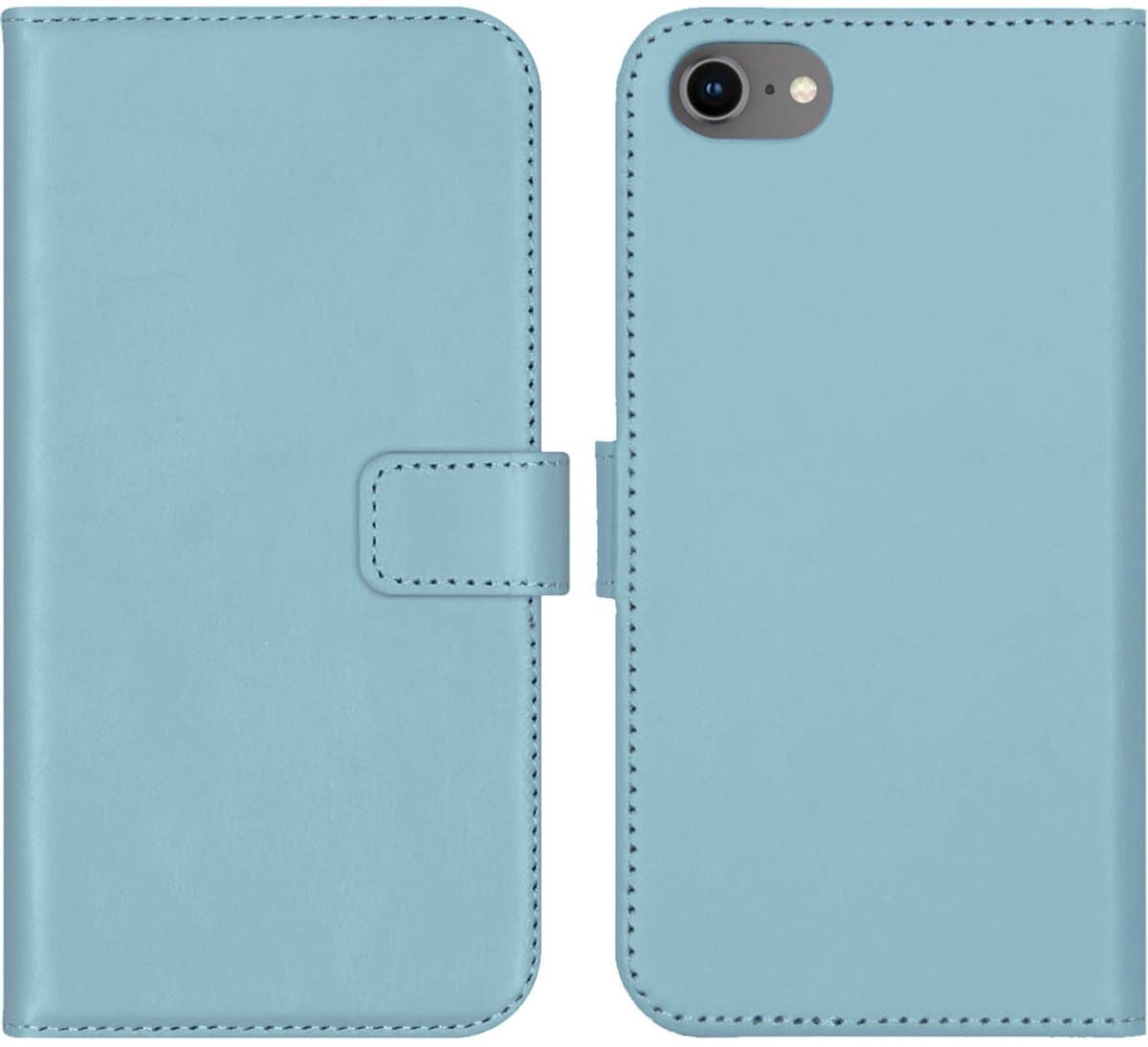 Selencia Hoesje - Geschikt voor Apple iPhone SE (2022) / SE (2020) / 8 / 7 / 6s / 6 - Echt Lederen Bookcase - Air Blue