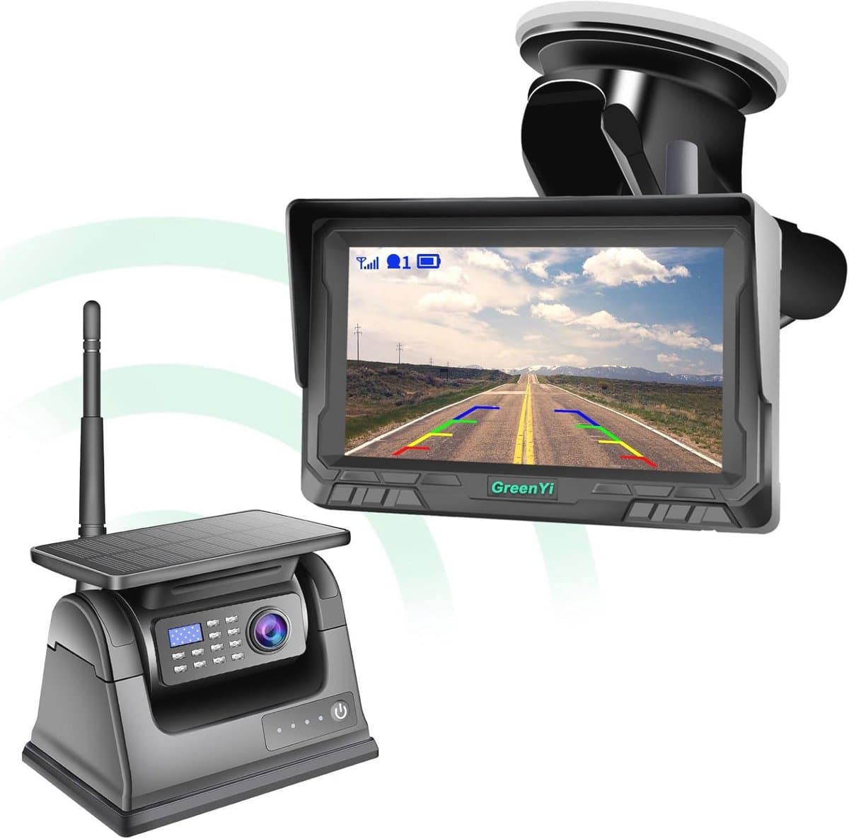 Draadloze Achteruitrijcamera op Zonne-energie met 5 Inch Monitor en AHD 1080P