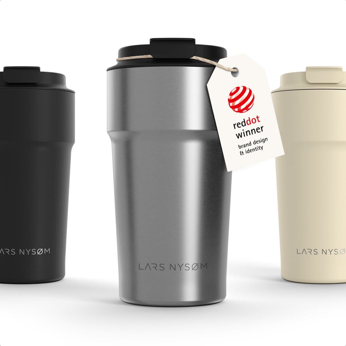 LARS NYSØM Bevægelse Thermos Coffee Mug-to-go 500ml - BPA-vrij met Isolatie - Lekvrije Roestvrijstalen Thermosbeker (Stainless Steel - Powder)