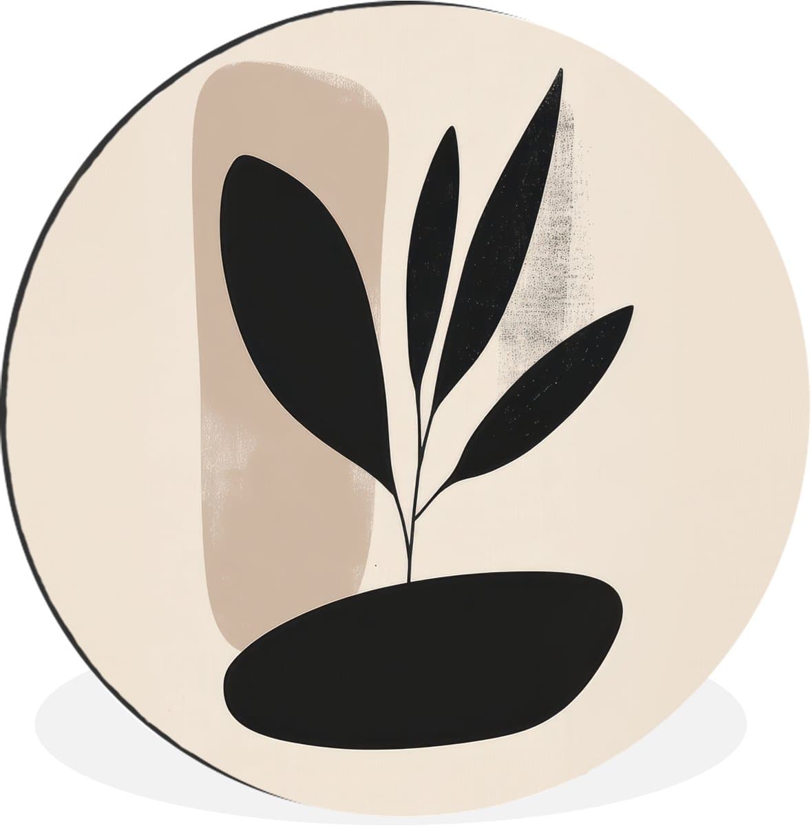 WallCircle - Wandcirkel - Muurcirkel - Plant - Beige - Japandi - Aluminium - Dibond - 30x30 cm - Binnen en Buiten