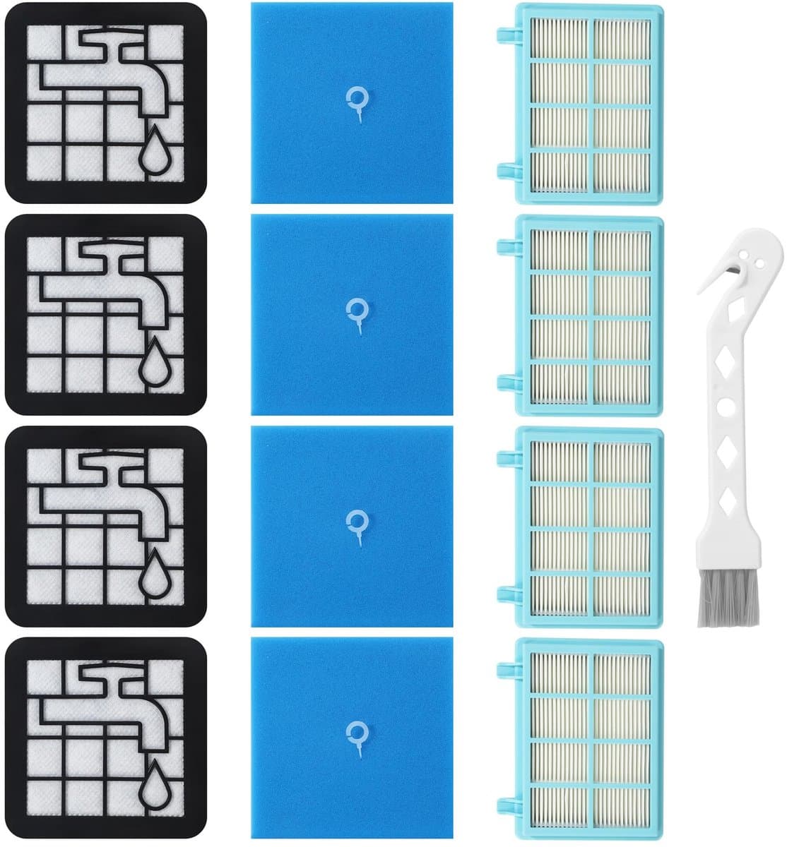Dailygoods- Vacuümfilter 4 Stuks - Stofzuigerfilter Philips - Filterset voor PowerPro Compact/City/Active - Inclusief Reinigingsborstel - Compatibel met FC9331/09, FC9332/09, FC8010