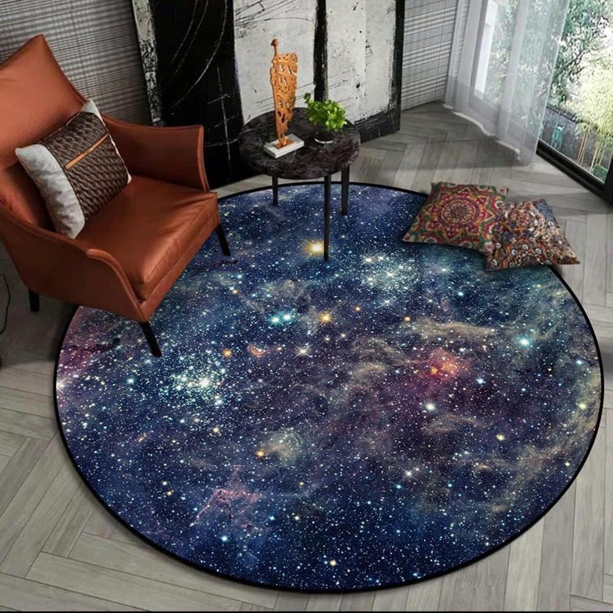 Rond Vloerkleed Kinderkamer - Kindertapijt Melkweg - Spelen en Decoreren - Zacht Polyester Materiaal - 80 cm Diameter - Melkwegprint