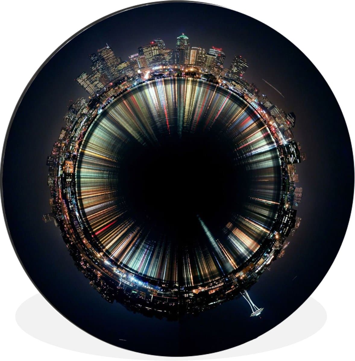 WallCircle - Wandcirkel - Muurcirkel - Space Needle in een 360 graden weergave - Aluminium - Dibond - 60x60 cm - Binnen en Buiten