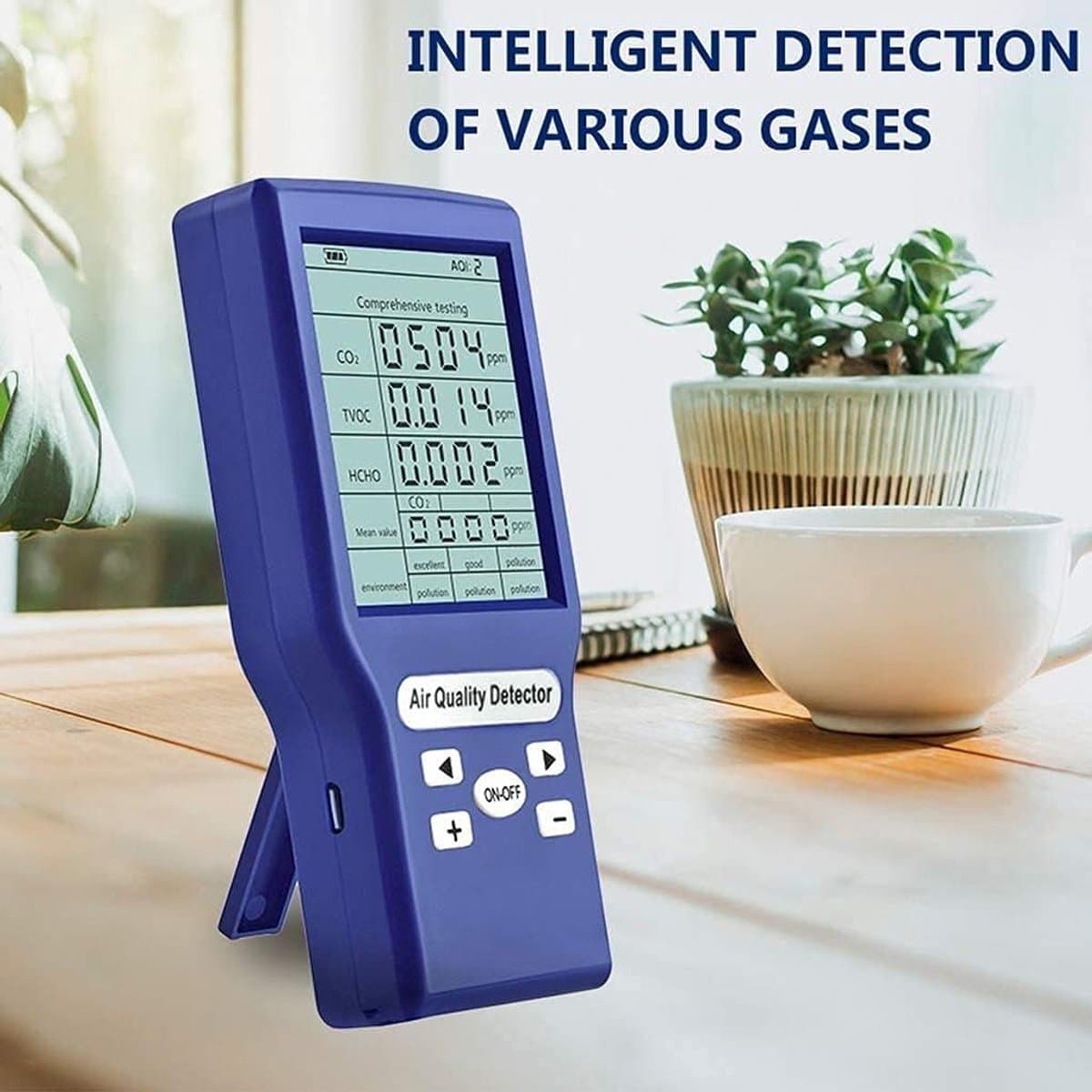 Luchtkwaliteit Monitor - Luchtdetector Gas - Ademhaling Gezondheid - Meet CO2 HCHO TVOC - 136x65x25mm - Wit