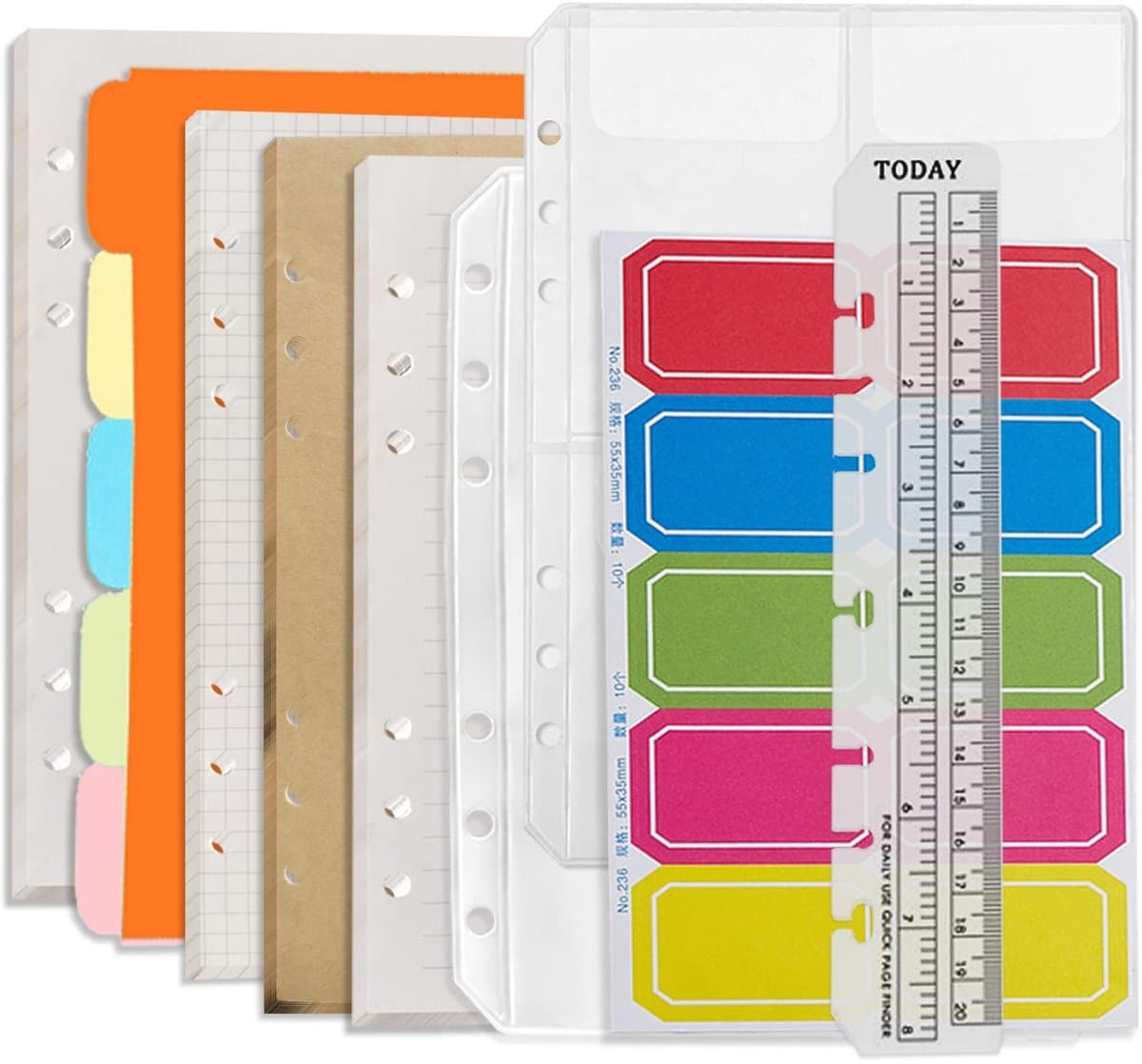 Omgoods - A5 6-Hole Binder Notebook Refills Set - Gridded, Lined, Kraft en Blank Papier