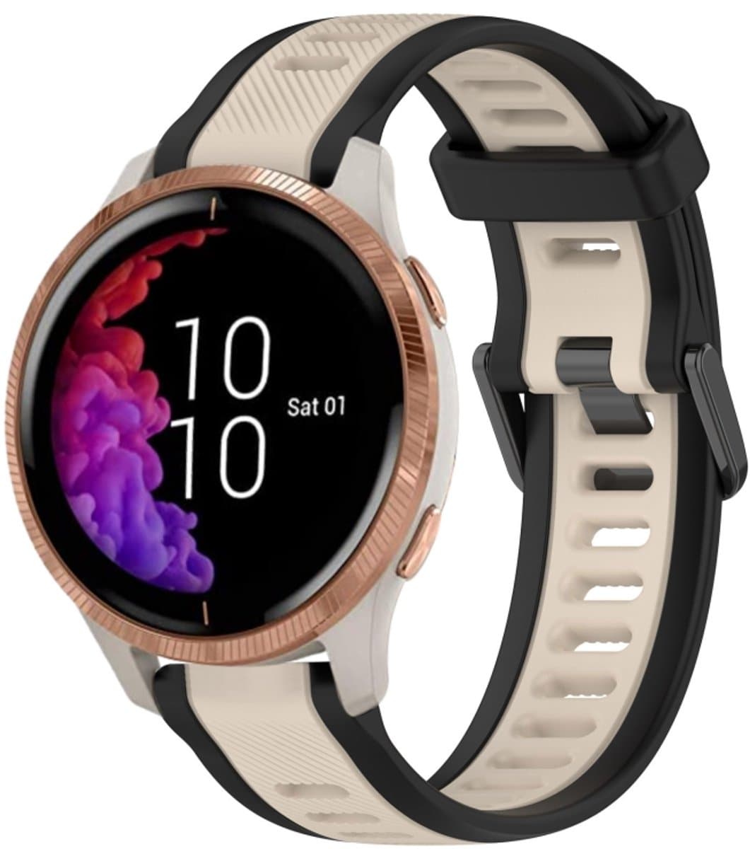 Voor Garmin Venu 20 mm tweekleurige siliconen horlogeband met textuur (Starlight + zwart)