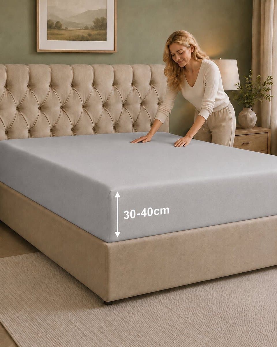 Hoeslaken 90x200 cm – 40 cm diepe hoek – Geborstelde microvezel – Geschikt voor boxspring – Past op matrassen tot 40 cm – OEKO-TEX – Lichtgrijs
