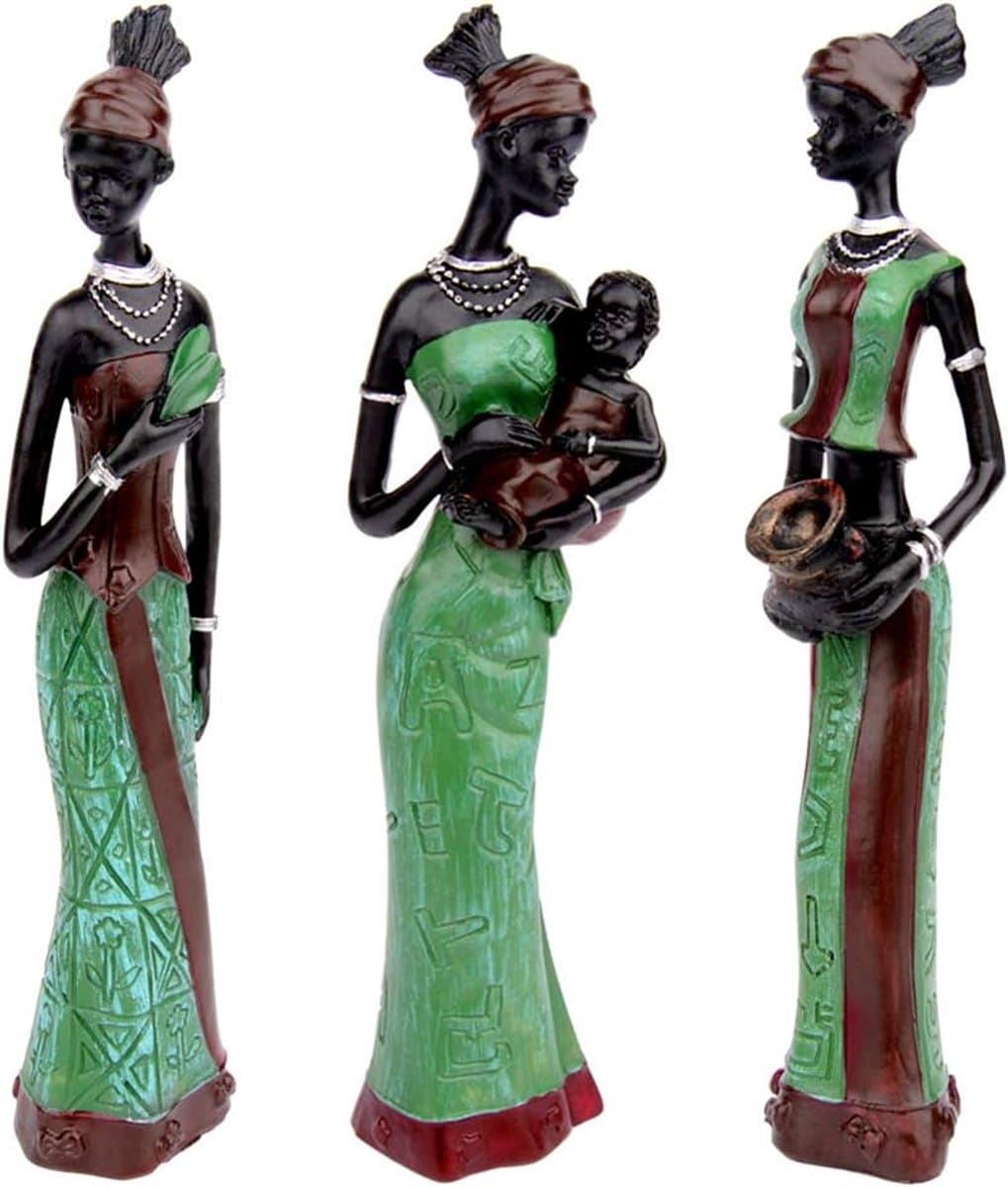 Mmgoqqt - 3 Stuks Afrikaanse Dame Sculptuur - Hars Handwerk Beeldjes - Vintage Desktop Ornamenten - Standbeeld Verzameling