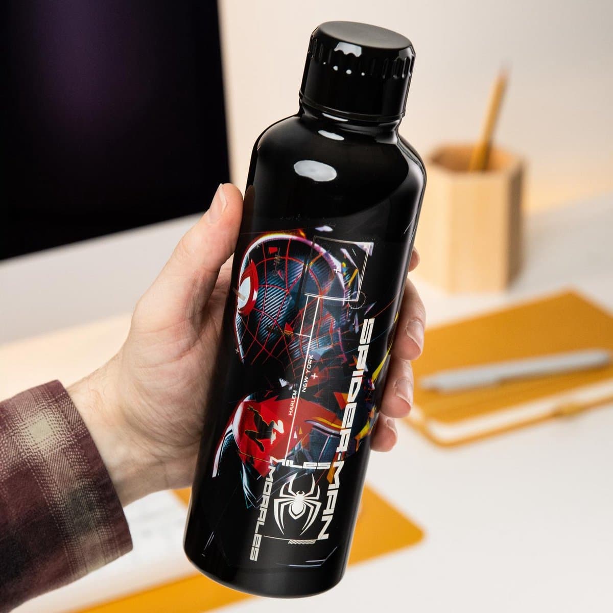 Paladone Miles Morales Spiderman Metalen Waterfles - 500,0 mL, Zwart