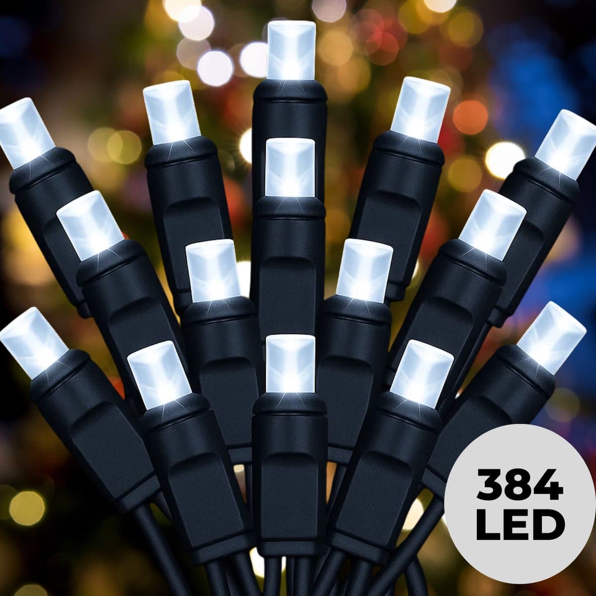 Lomera Clusterverlichting Wit - 384 Led's - Kerstverlichting Binnen en Buiten - Microclusterlights - 8 Lichtfuncties - Geheugenfunctie - Koel Wit Licht - Flexibel Snoer - IP44 Waterbestendig - Zwart Snoer - Kerstboomverlichting