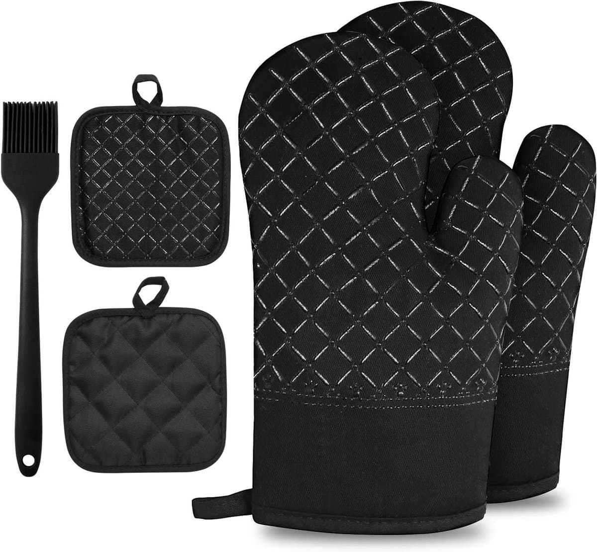 Orivio - Set van 5 hittebestendige antislip siliconen ovenhandschoenen voor keuken, bakken en BBQ