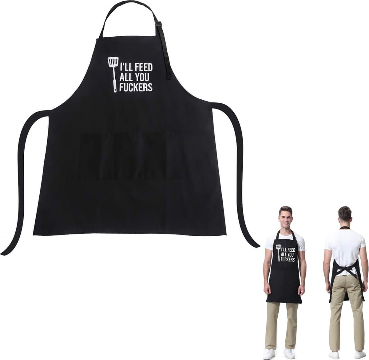 Crynuo, kookschort met zakken, verstelbaar, grillaccessoire, ideaal voor grillen, grillen, bakken