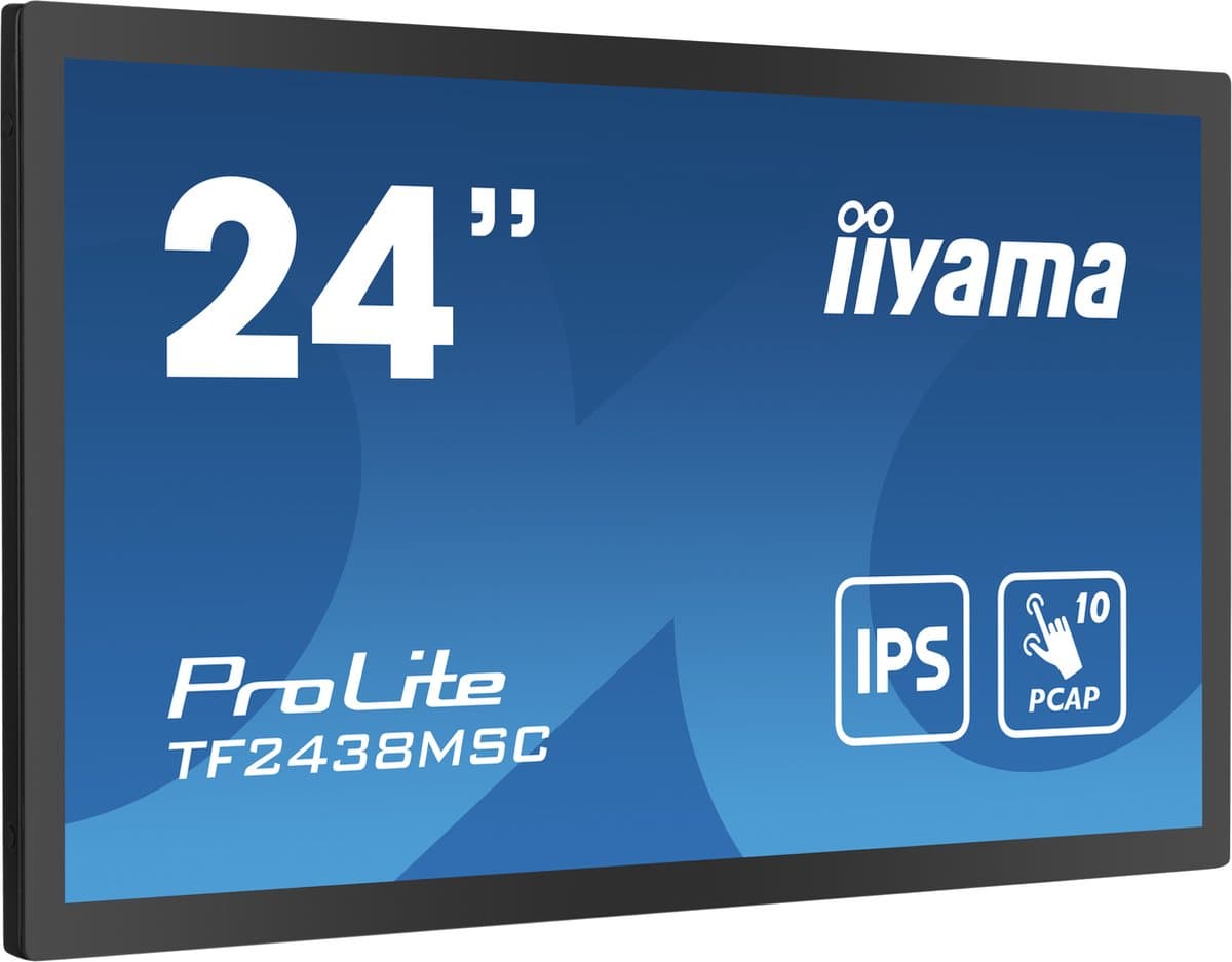 Iiyama TF2438MSC-B1 60,5 cm 10-punts optisch gebonden PCAP open frame led-aanraakmonitor met IPS-paneel, rand-tot-rand glas, anti-vingerafdrukcoating en metalen behuizing, 600 cd/m², full HD, zwart
