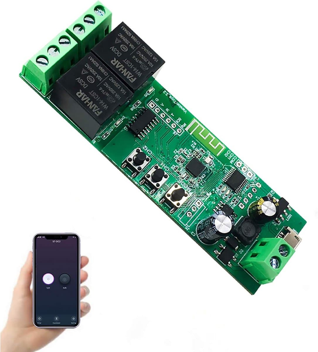 Draadloze 2 Kanaals WiFi Smart Home Relais Module voor Afstandsbediening