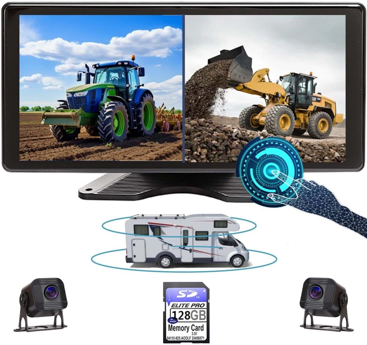 11 Inch Full HD Achteruitrijcamera Systeem met 128 GB Opslag en Dubbel Beeld