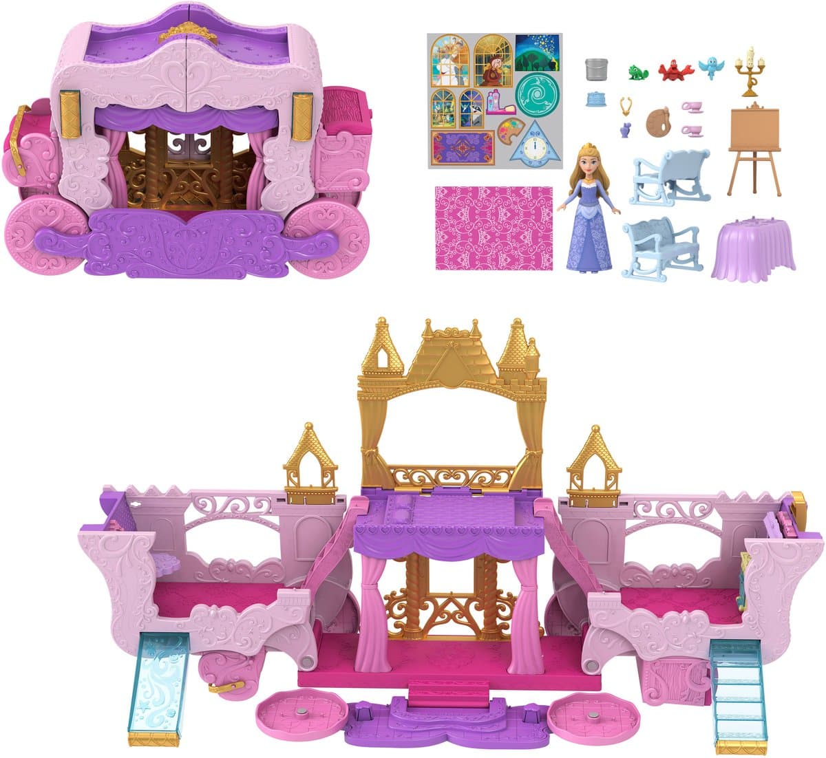 Disney Princess speelset koets naar kasteel - inclusief Aurora pop, meerkleurig