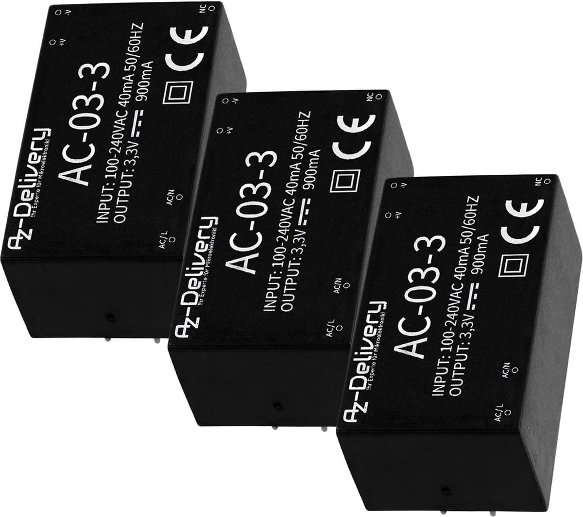 AZDelivery 3 x 220V tot 3.3V Mini-Voeding compatibel met Raspberry Pi Inclusief E-Book!
