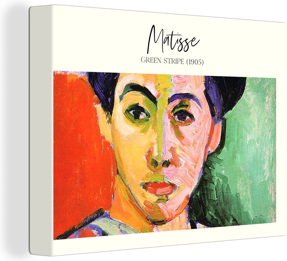 Canvas - Canvas schilderij - Man - Kunst - Schilderij - Groen - Rood - Matisse - Green stripe - Canvas schildersdoek - Wanddecoratie - 80x60 cm