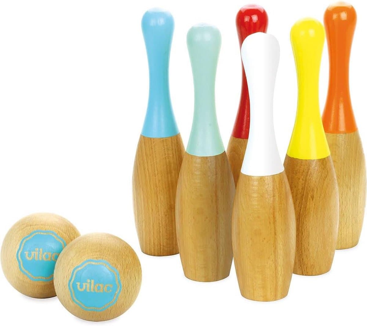 Bowling spel - Houten kegels - Binnen spelen - Gemaakt in Frankrijk - 24 cm - Multicolor