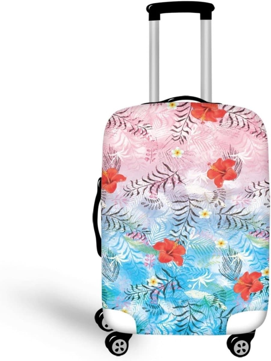 Kofferhoes Elastisch - Kofferbescherming - Bagage Beschermen - Dubbele Ritssluiting - Maat M - Rode Bloem Blauw