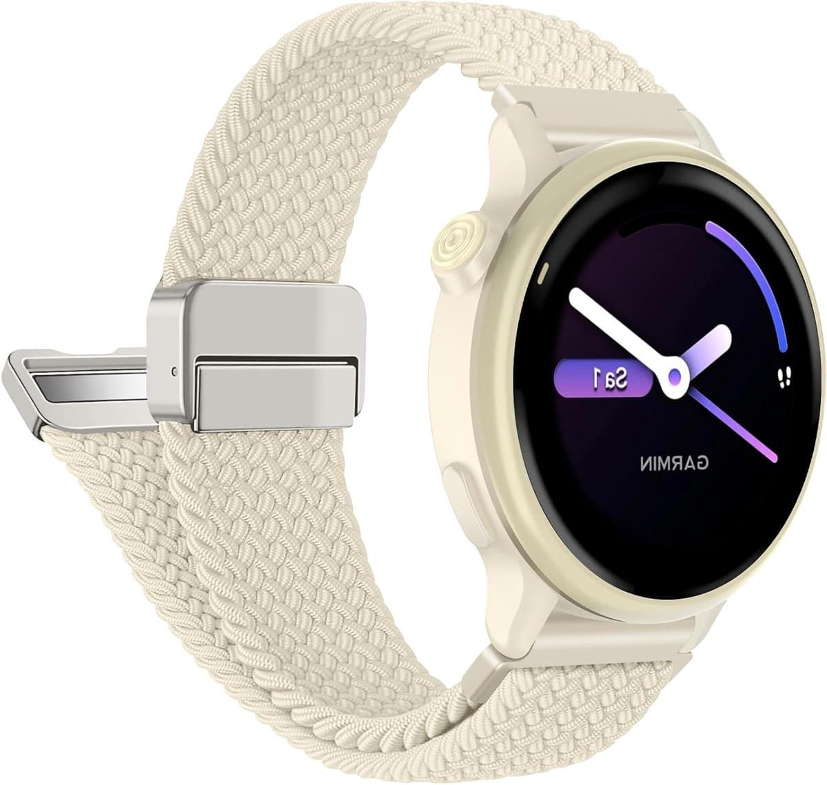 Gevlochten armband voor Garmin Vivoactive en Forerunner, elastische nylon, magneetsluiting, stijlvol en comfortabel