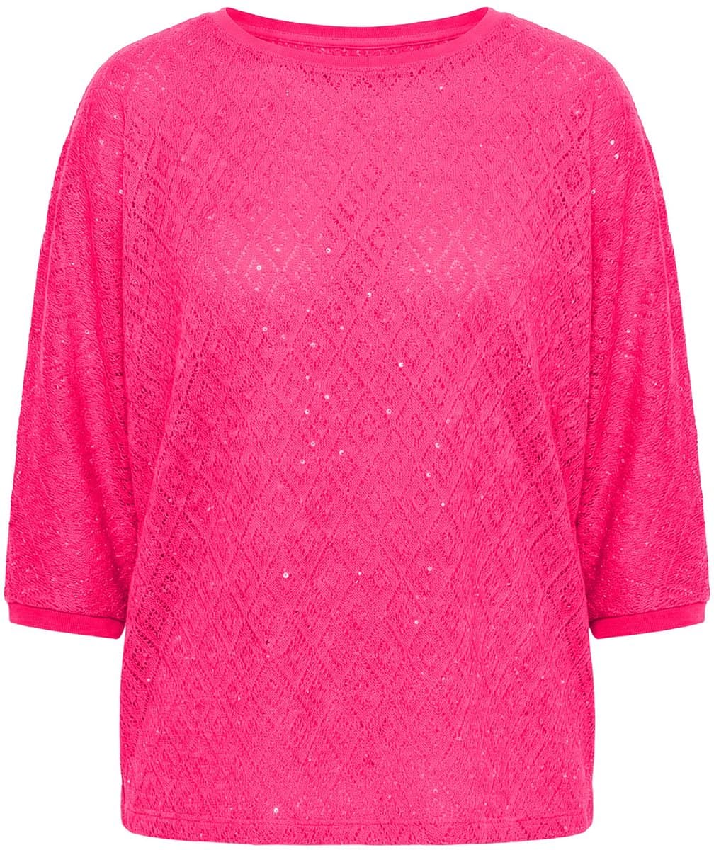 Angel of Style - Dames - Trui loose fit opengewerkt breisel vleermuismouw - Hibiscusrood - Maat 42+
