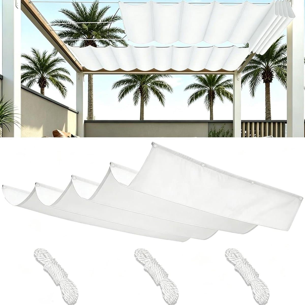 Intrekbaar Zonnezeil - Golvende Luifel - Buitenruimte Creëren - Waterafstotend Materiaal - 330x350 cm - Wit