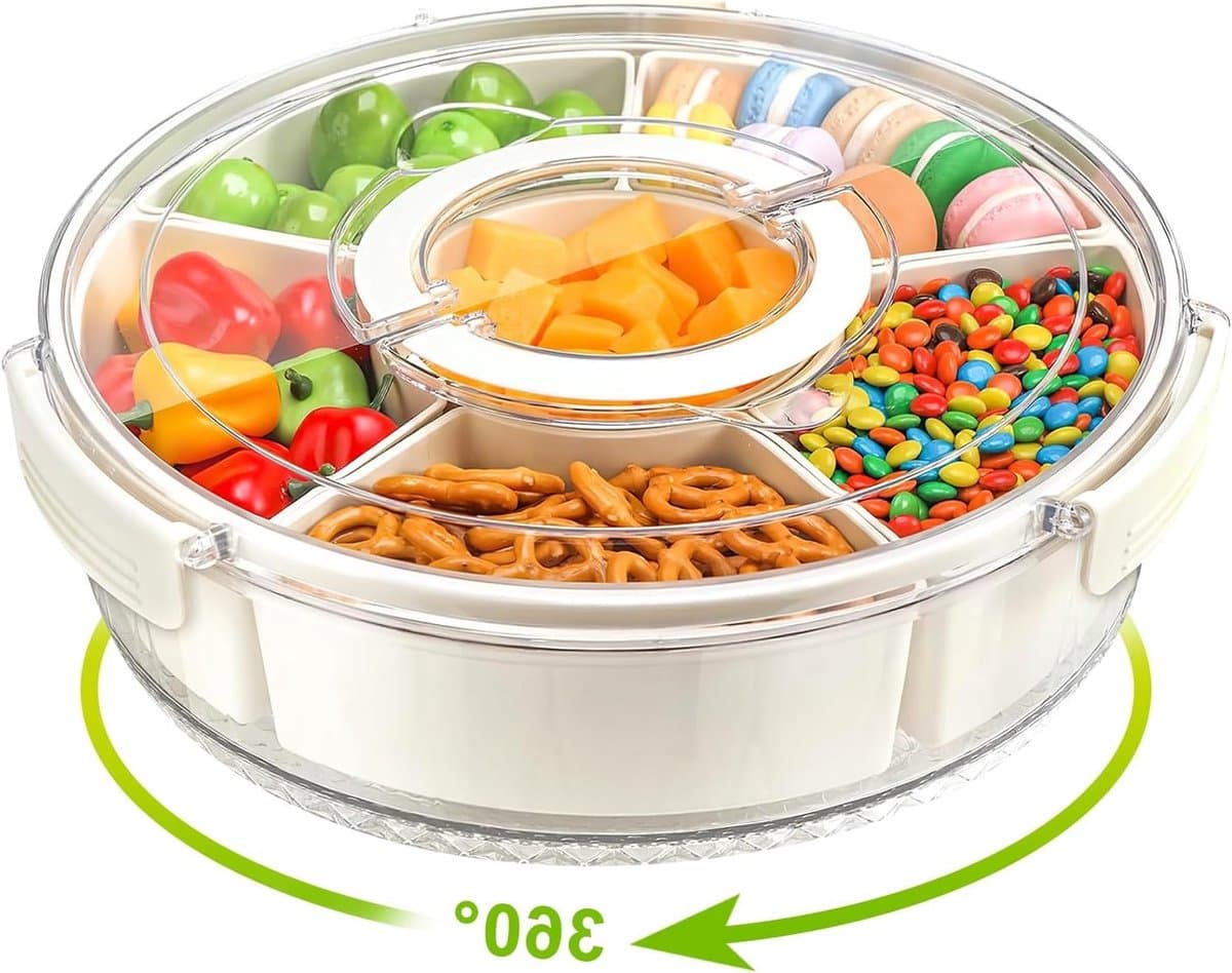 Grote Snack Box met Compartimenten en Deksel - Rotating Snack Organizer voor Snoep, Fruit en Tussendoortjes
