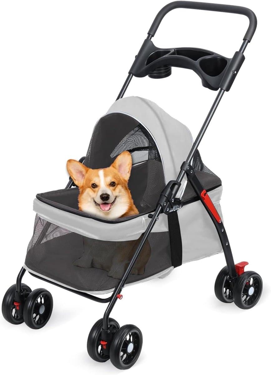 Huisdieren Wandelwagen - Hondenkar Kattenkar - Buiten Reizen - Opvouwbaar Ontwerp - Tot 10 kg - Grijs