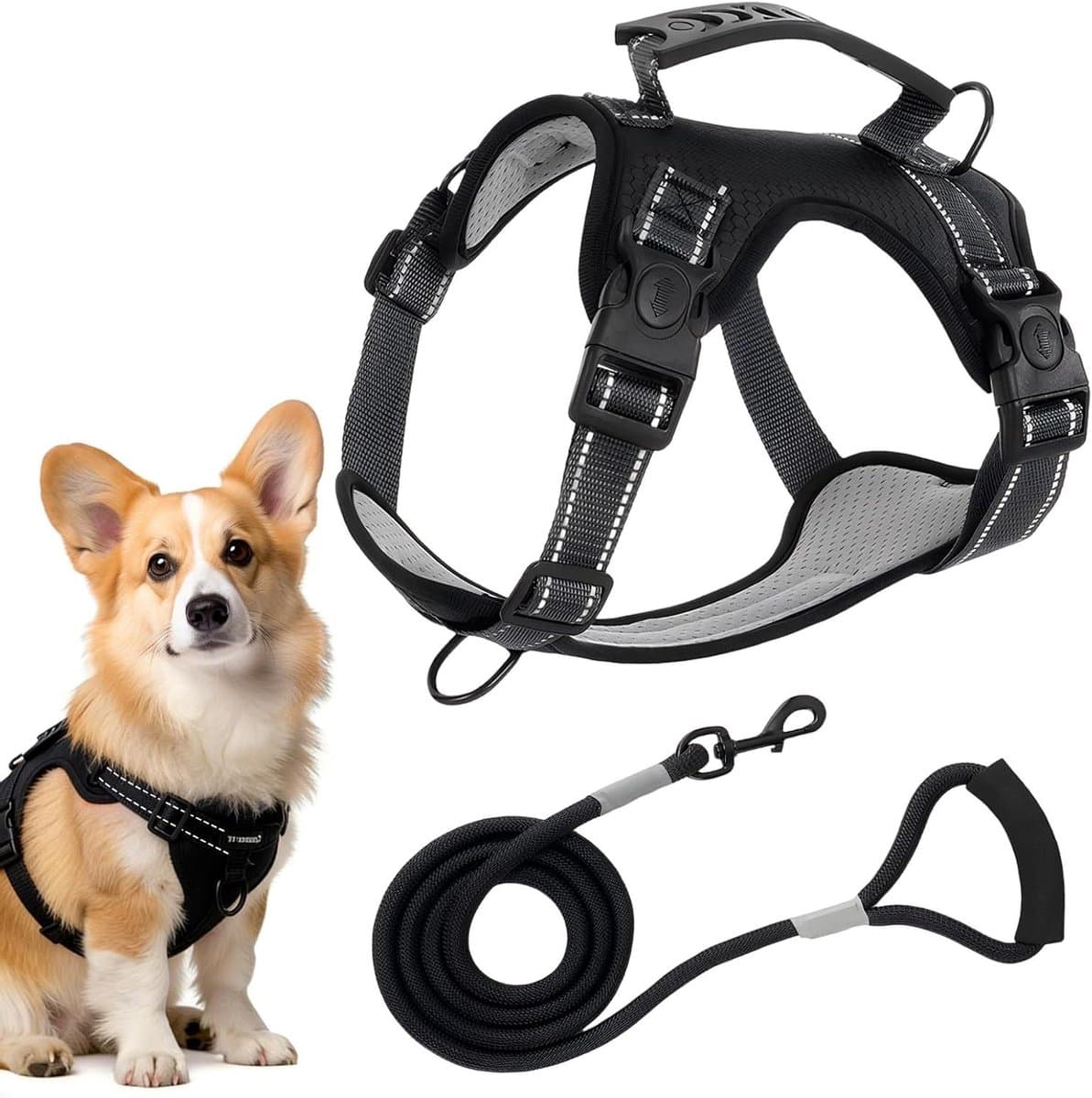 Hondenharnas - Honden tuigje - Comfortabel uitlaten - Anti-trek systeem - Maat L - Zwart