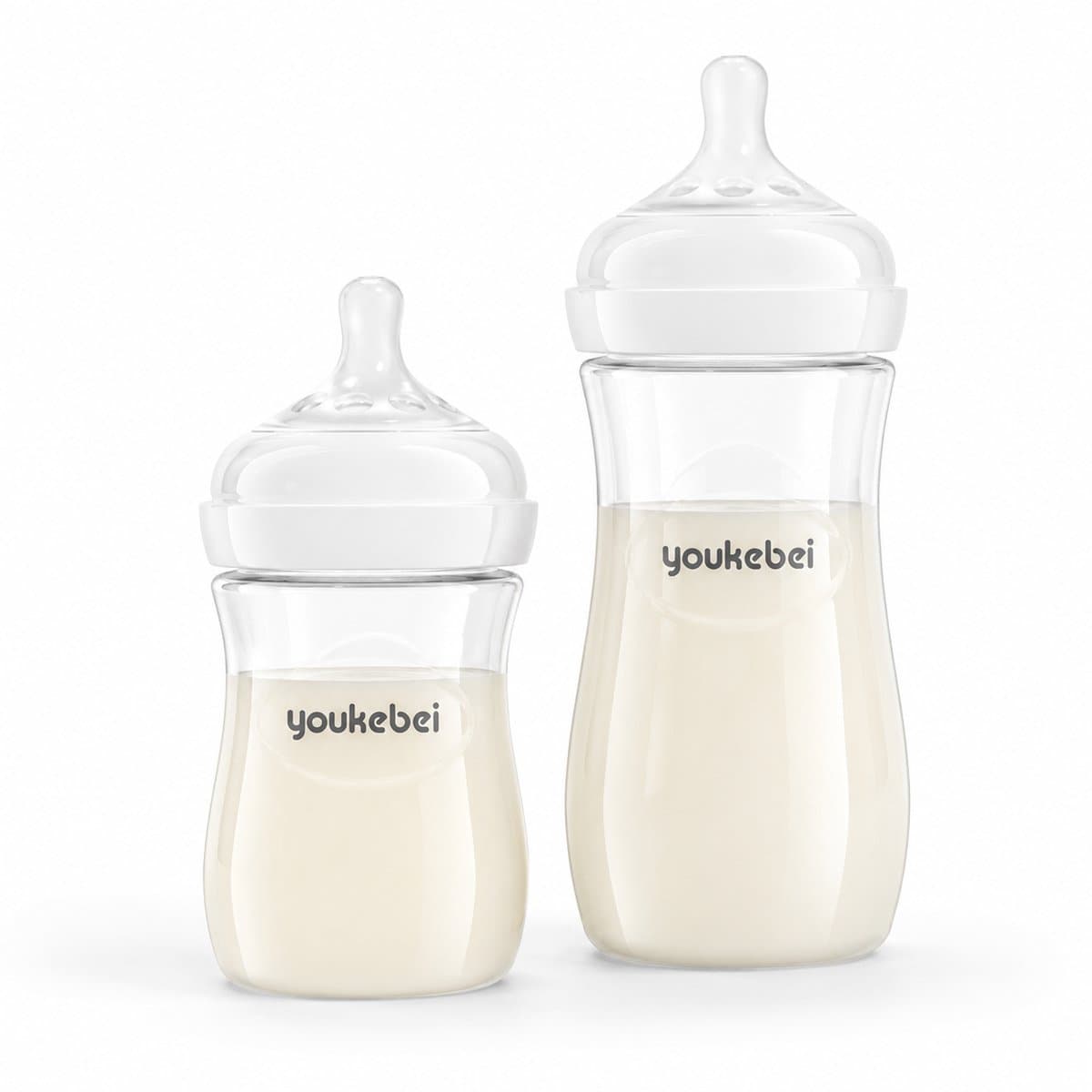 Gloovon® Babyfles Zuigfles - Anti-koliek Systeem & Brede Hals - Van BPA-vrij PP Materiaal met Speen - Transparant Wit 270 ml