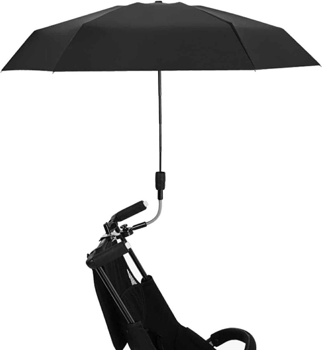 BEIJIALY Stoelparaplu met Verstelbare Klem, Kinderwagen Paraplu Parasol, Kinderwagen Anti-UV Parasol Parasol Schaduw, UV-bescherming Clip op Paraplu voor Kinderwagens, Strandstoel(Zwart)