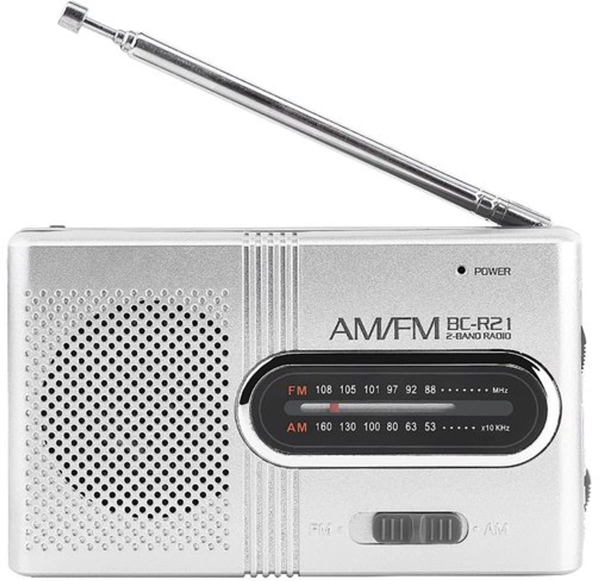 Kleine radio met batterij, draagbare AM/FM-radio, werkt op batterijen, ingebouwde luidspreker, hoofdtelefoonaansluiting voor wandelen, kamperen en andere buitenactiviteiten.