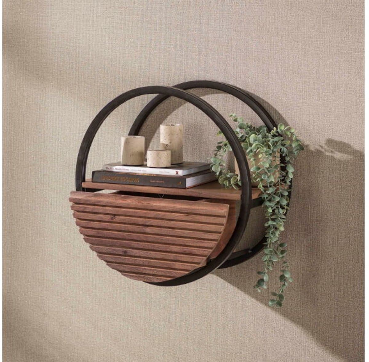 Wandschap Circular 1L Ø50 - Massief acacia bruin