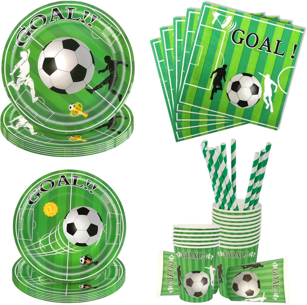 50-Delige Voetbal Feestservies Set - Bordjes, Bekers, Servetten & Rietjes voor 10 Personen